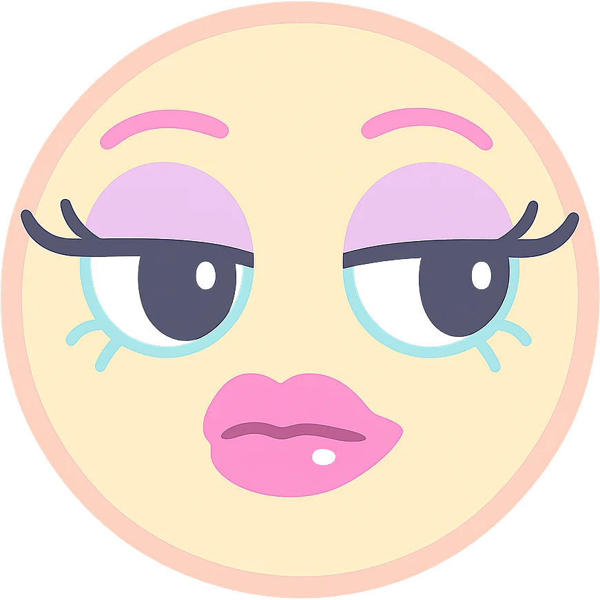 sassy mean girl emoji with long eyelashes, thick glossy lips, side-eye expression, dramatic makeup, smug attitude emoji