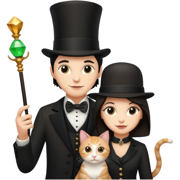magician couple and their pet cat emoji