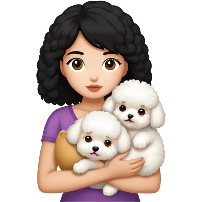 A black hair girl holding a fat bichon emoji