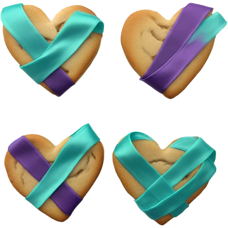 Heart cookie, teal purple suicide awareness ribbon emoji