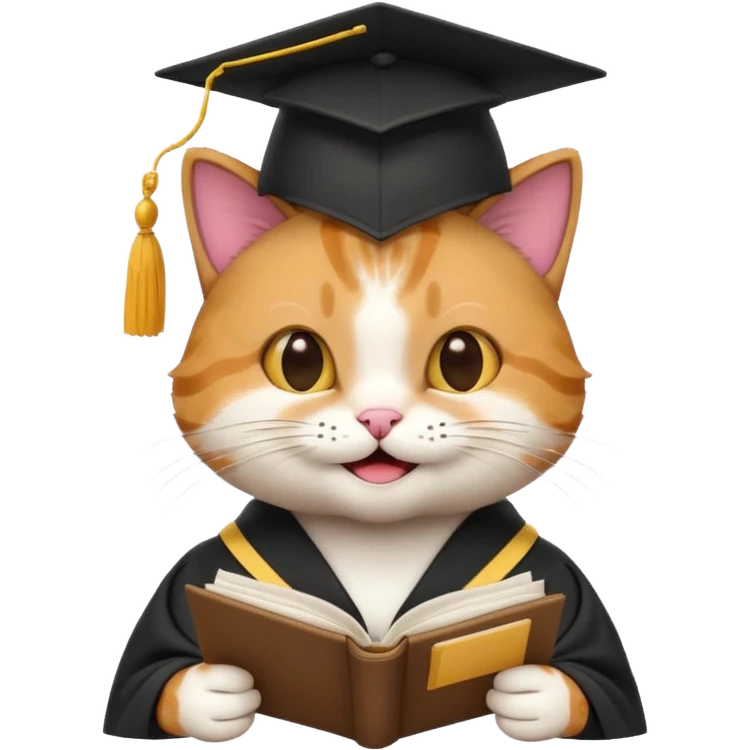 cat wearing a graduation cap and reading research papers emoji emoji