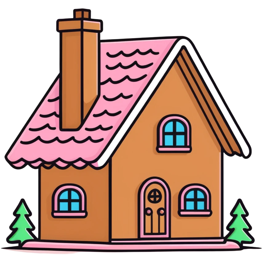 Chalet de pain d’épice avec des décorations rose  emoji