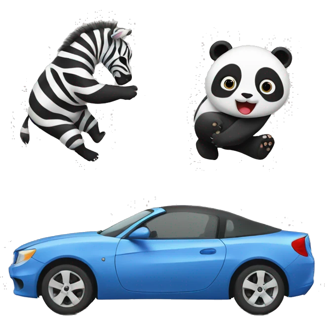 Panda fighting a car with a zebra emoji