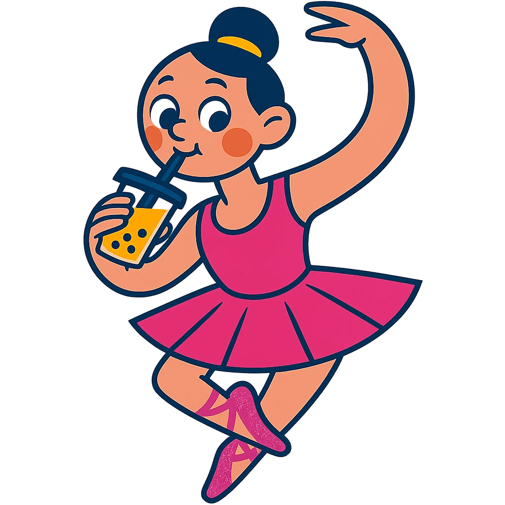 Add pink sparkly pointe shoes to the ballerina, keep the vibrant toon style, with no background. emoji