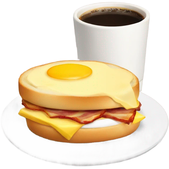 Bacon egg and cheese on a roll with a coffee emoji