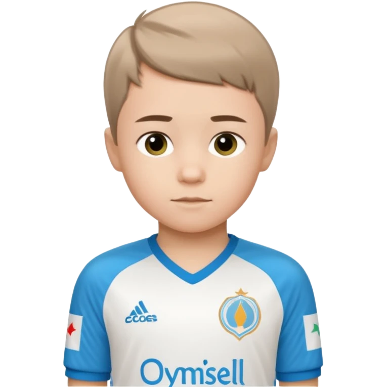 Un enfant qui a le coupe sur le coter et qui porte un maillot de marseille emoji