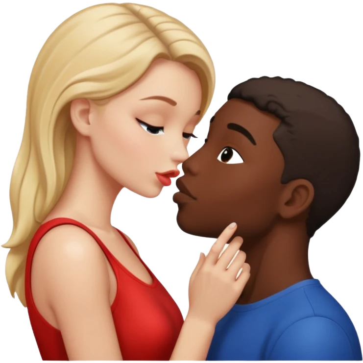 Please create a French kiss between a white girl and black boy emoji