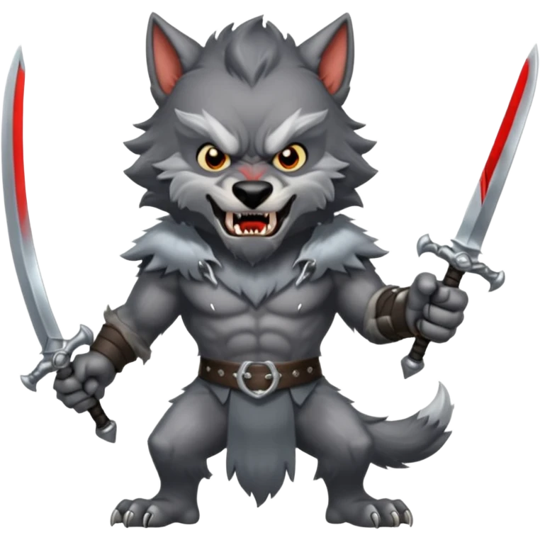 Werewolf with two swords in two hands emoji
