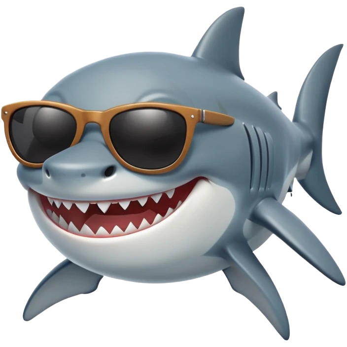 cartoon shark smiling with white teeth wearing dark sunglasses emoji