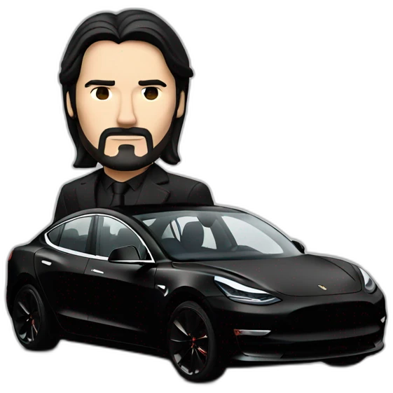 John Wick riding black Tesla Model 3 Front view emoji