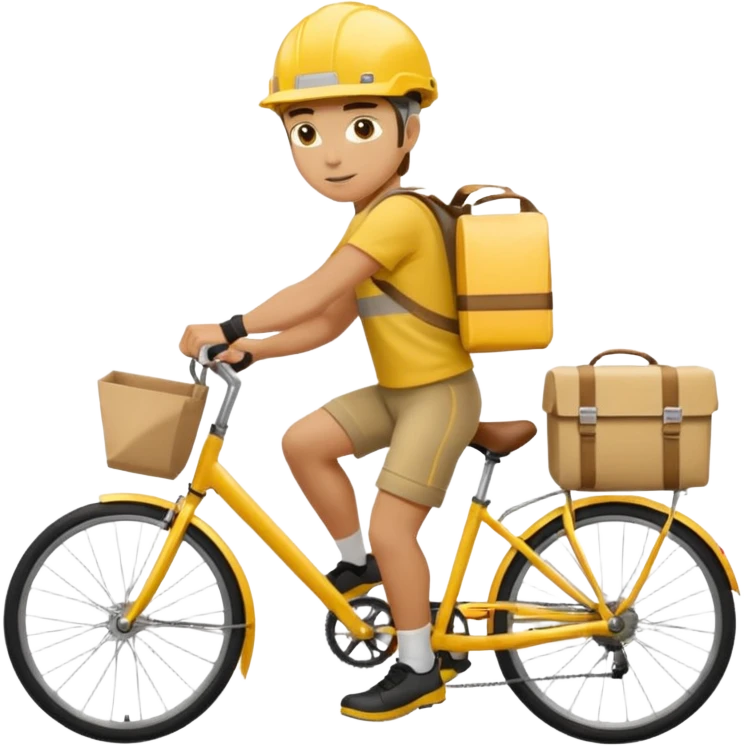 Courier + yellow helmet + delivery bag, City Cyclists. emoji