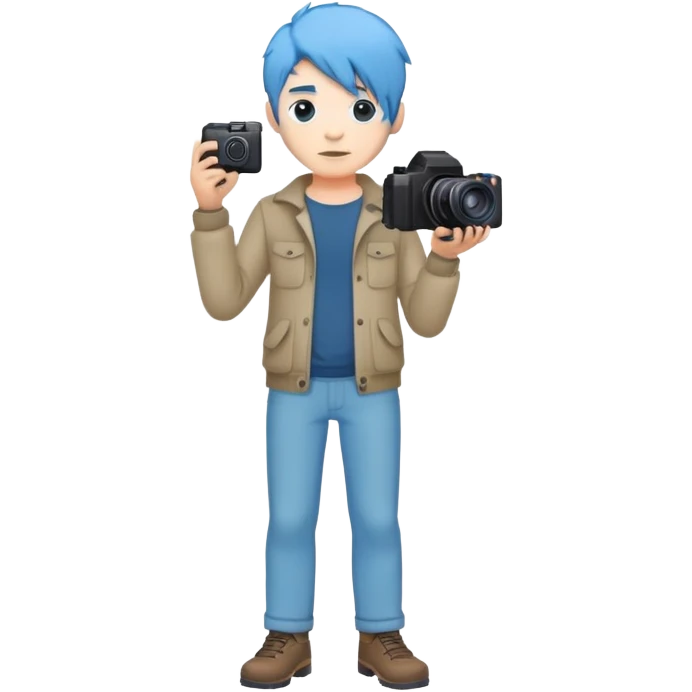 bluehair full body man with camera standing emoji