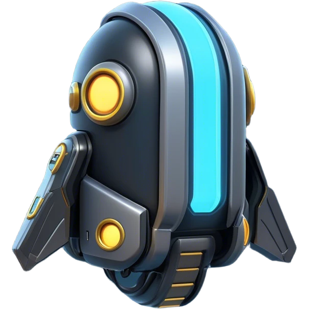 Clash of Clans aesthetic: Cinematic Playful 3D Isometric Jetpack Emoji, rendered in a 3D vector-style similar to standard emojis with minimal shading and bold, simplified shapes. A compact, distinct form with signature details, softly glowing with a futuristic sci-fi warfare charm. Simplified yet unmistakably iconic, highly detailed and consistent, glowing with a soft radiance and high shine. Stylized with a touch of high-tech brilliance and a soft glowing outline, capturing the essence of a beloved gaming relic with a friendly, playful manner! emoji