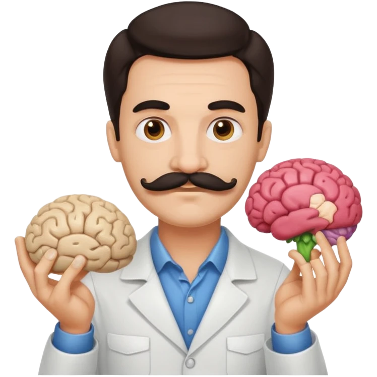 mustachioed man with dark hair holding a brain as an emoji different mustache  emoji
