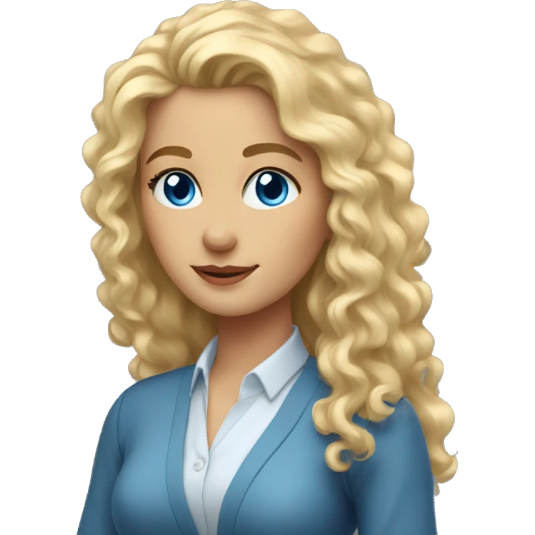 Woman teacher blonde long curly hair  blue eyes with book emoji