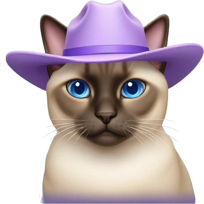 Fat Siamese cat blue eyes lavender cowboy hat emoji