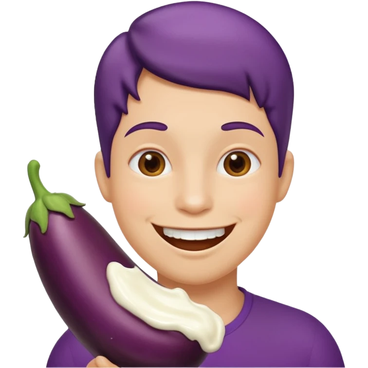 A face with an eggplant in its mouth with milk coming out emoji