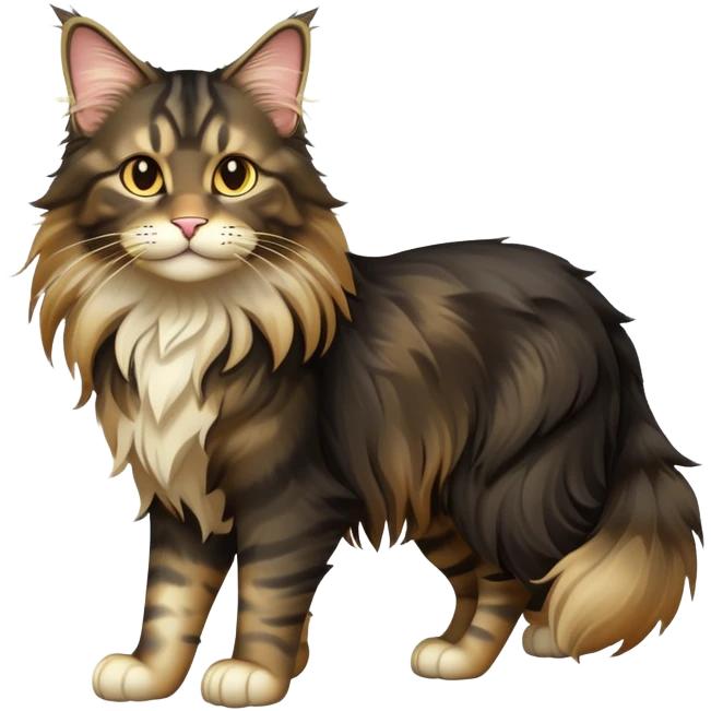 cinematic-black-maine-coon-cat-full-body-on all fours-emoji,-head-tilted-playfully-and-inquisitively,-sleek--black-fur,-simplified-yet-adorable-features,-highly-detailed,-glowing-with-a-warm,-friendly-glow -simplified-yet-realistic emoji