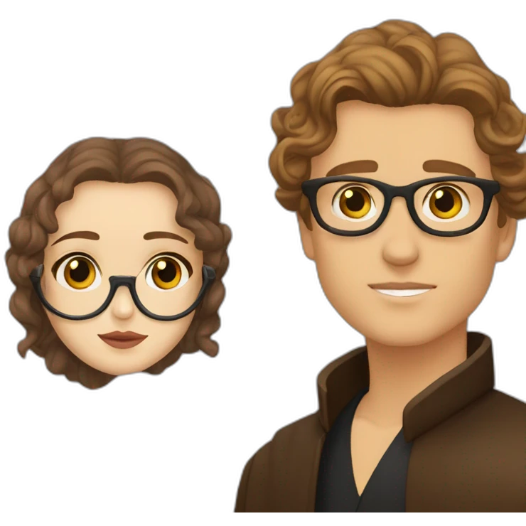 anakin with glasses and padme with hazel eyes, wavy hair emoji