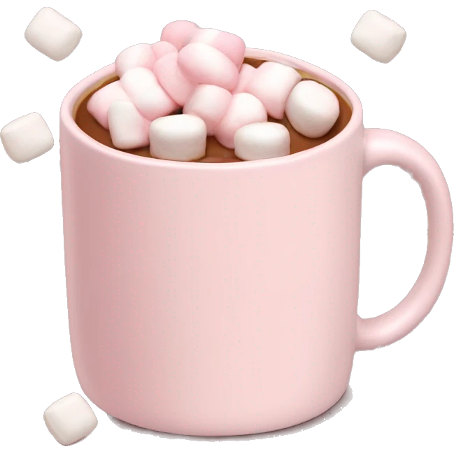 pale pink mug of cacao with mini marshmallows  emoji