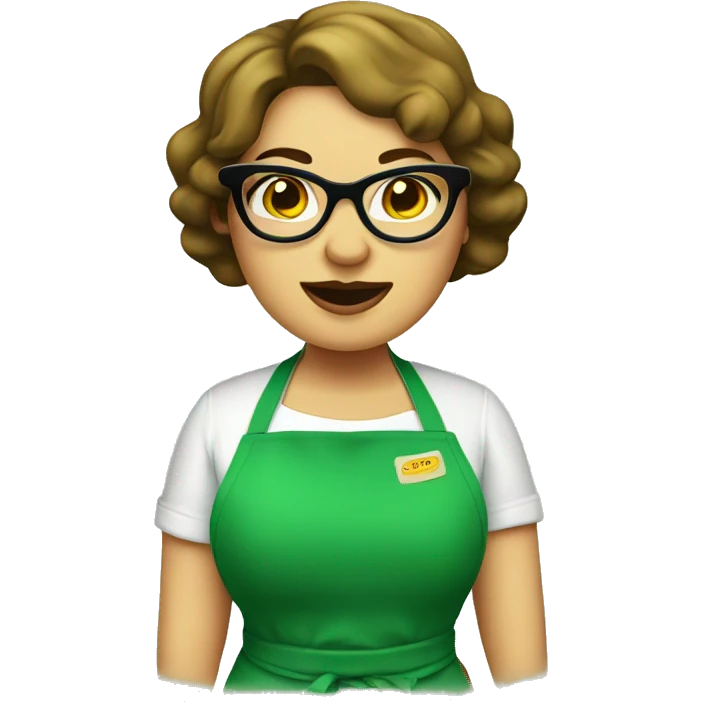 chubby lady green apron  with glasses cooking tacos emoji