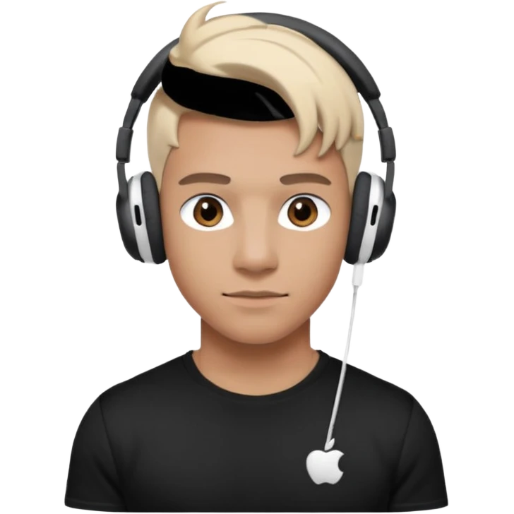 парень диджей накаченный молодой с диджейский пультом красивый парень со светлыми волосами и черно кориченывыми глазамами и в наушниках apple airpods белых, в черной футболке  emoji