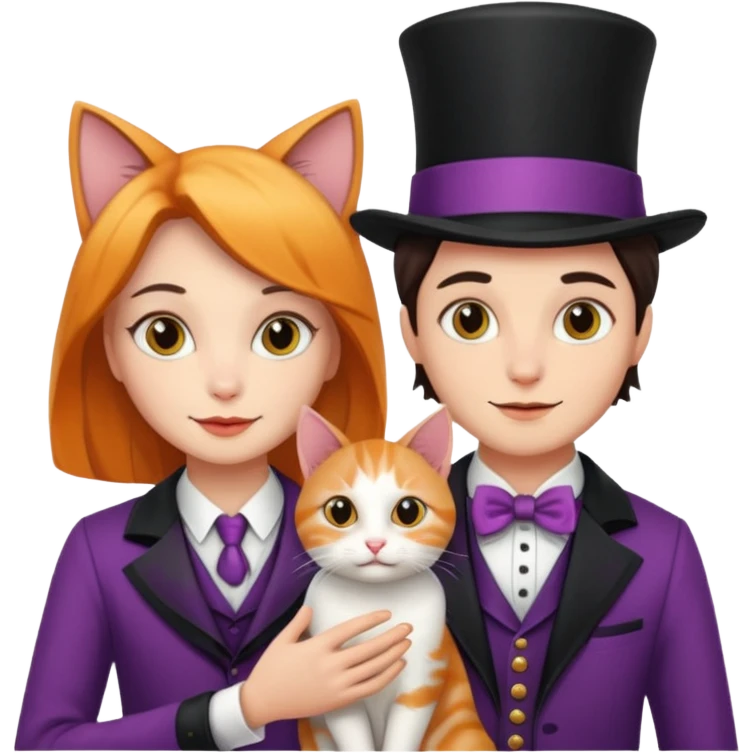 magician couple and their pet cat emoji