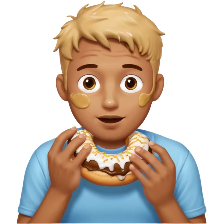 A man messily eating a filled donut, the donut is filled with Boston cream and it’s making a mess everywhere emoji