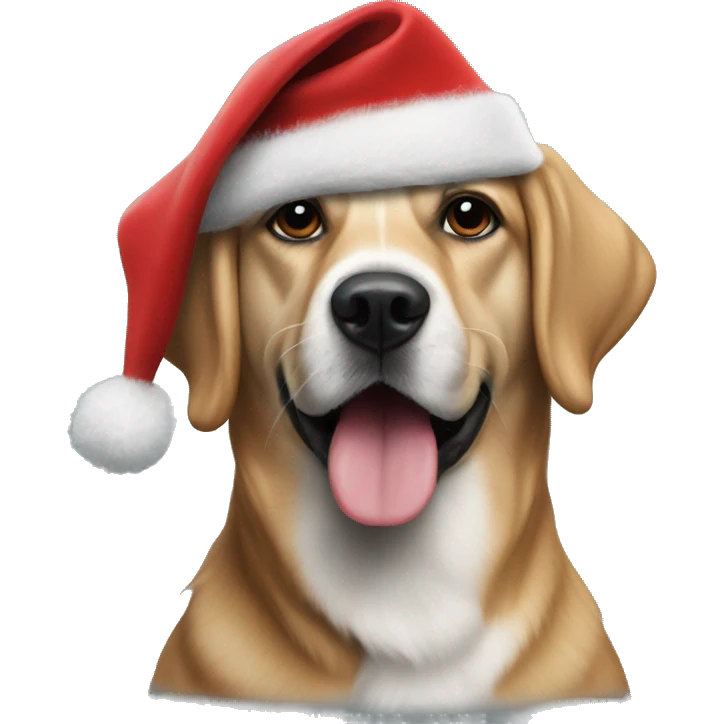 realistic dog portrait focus with Christmas hat emoji