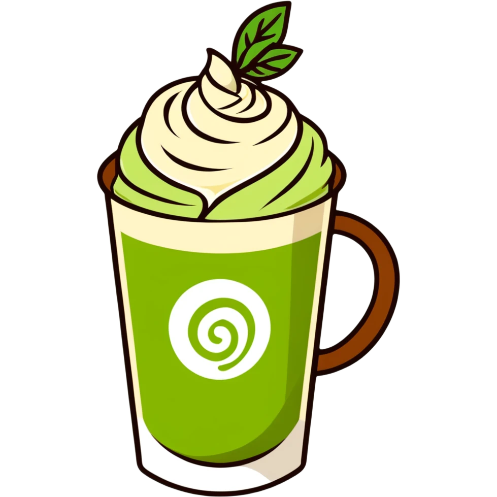 matcha latte in warm olive-brown tones with leaf detail, soft dreamy illustration emoji