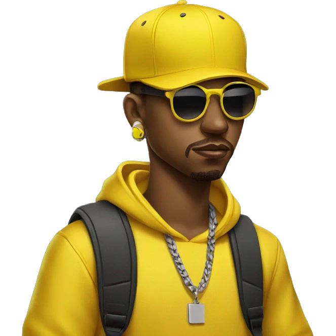 rapper wearing yellow with a mackbook emoji