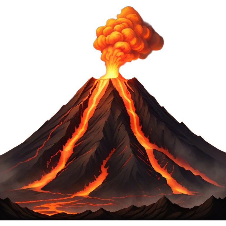Cinematic Realistic Volcano Emoji, Powerful and awe-inspiring, with molten lava flowing from its jagged, smoking peak, casting an orange glow in the surrounding darkness. The landscape around it is barren and rocky, with clouds of ash rising into the sky. Soft glowing outline, capturing the essence of raw power and fiery energy in a towering volcano. emoji