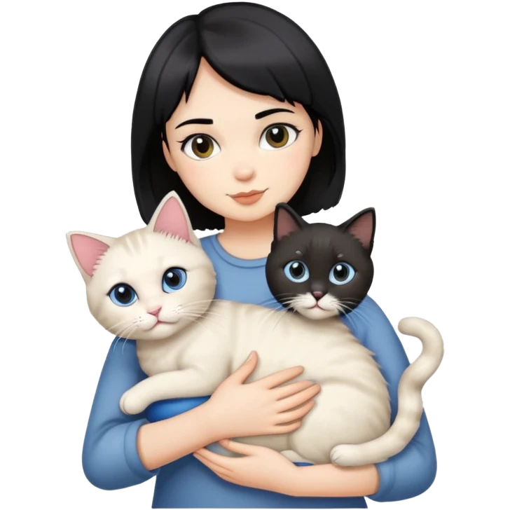 A girl with short black hair held a regdoll cat emoji