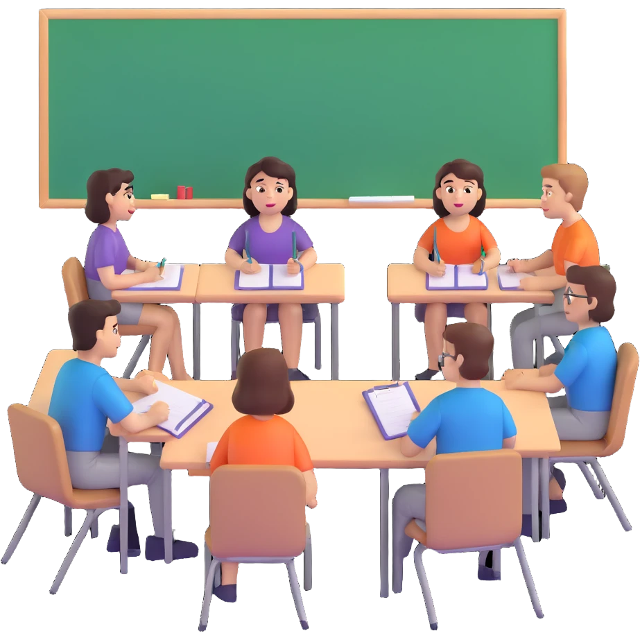 five people sitting in classroom during education session emoji