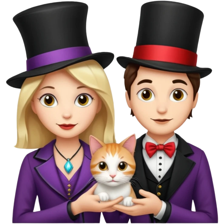 magician couple and their pet cat emoji
