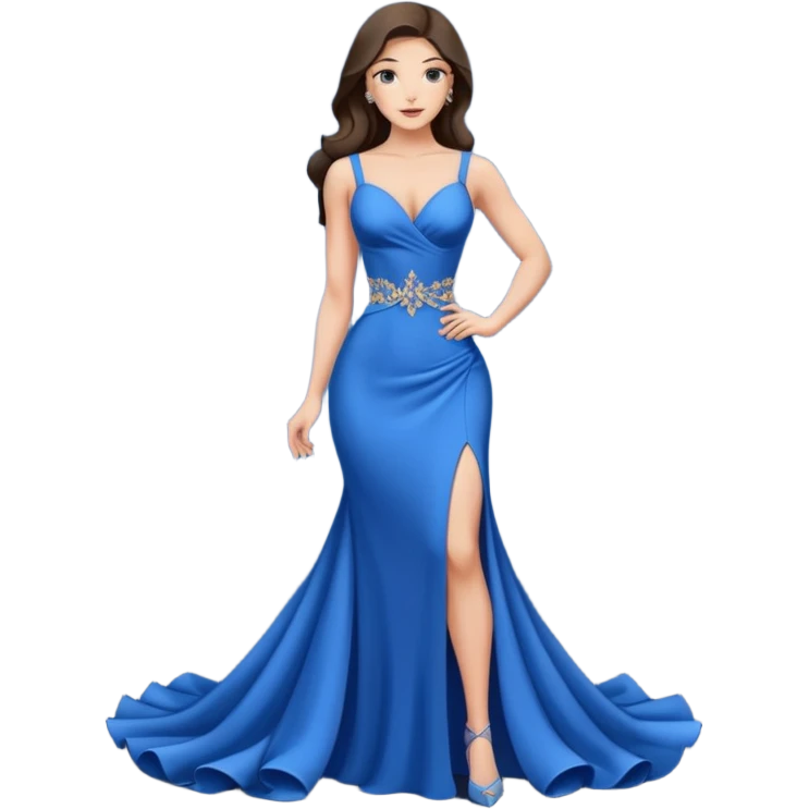 strong lean woman with visible strong abs and houglass figure in a beautiful blue evening gown emoji