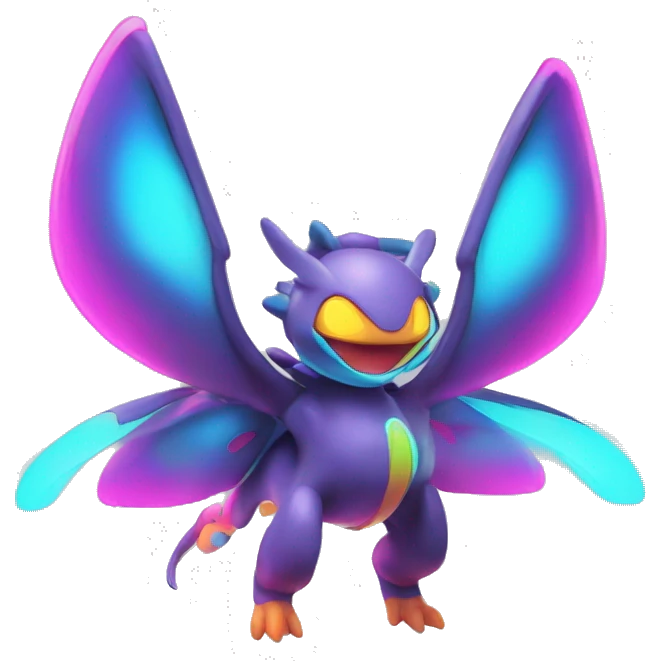 Colorful Neon Colors Vibrant Colors Flying Futuristic Fakémon-Pokémon-Creature Full Body emoji