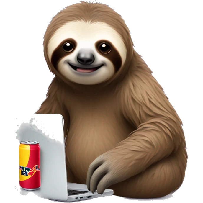 sloth with RedBull can and laptop emoji