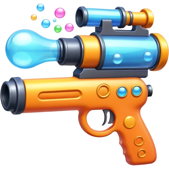 foam blaster gun object icon, shoots bubbles and foam, glossy plastic, colorful design, 3D cartoon, mobile game icon style, centered, clean background, soft shadow, no text, no watermark
 emoji