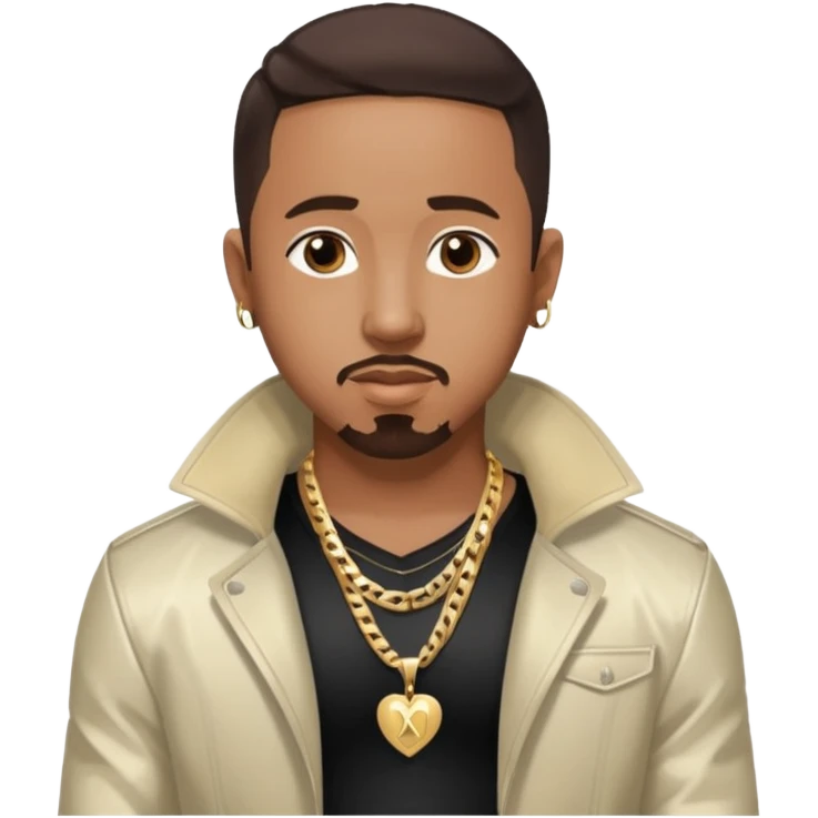 Marques Houston with dark brown hair, shirtless with necklace, metallic ivory jacket emoji