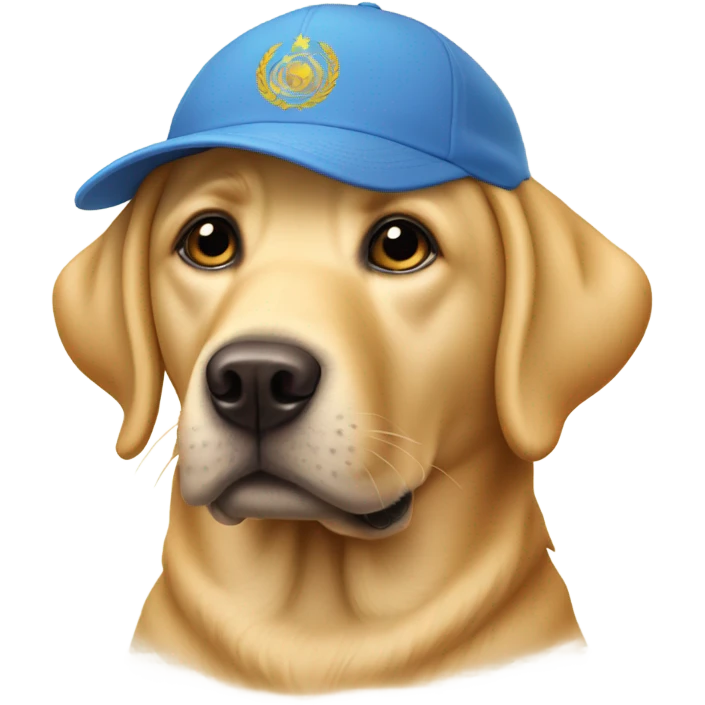 un perro labrador golden con un gorro emoji