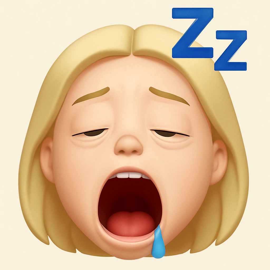Make this emoji look even more sleepy: exaggerate the yawn, add droopy eyes, and a Zzz above the head in emoji style emoji