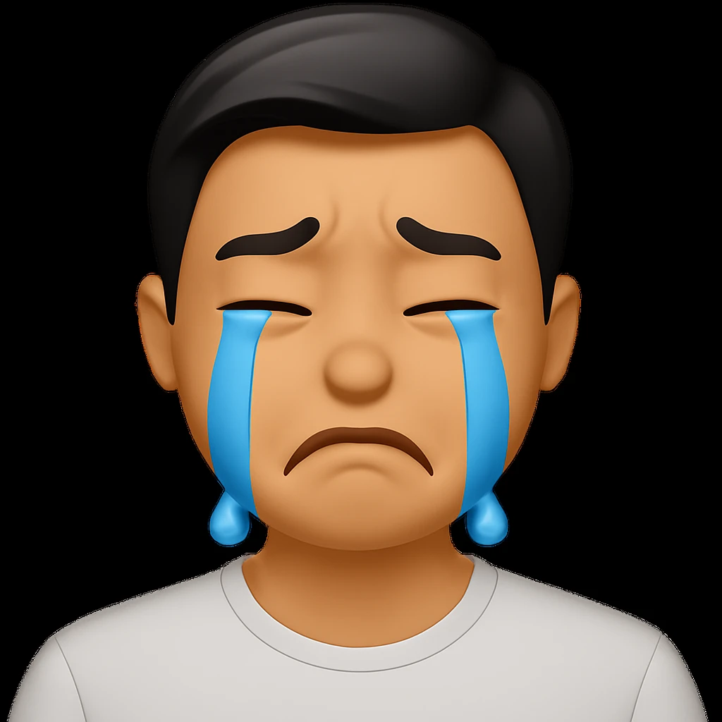 Change the emoji's expression to crying and sad, with tears streaming down the face and a frown. Maintain the emoji style and look. emoji