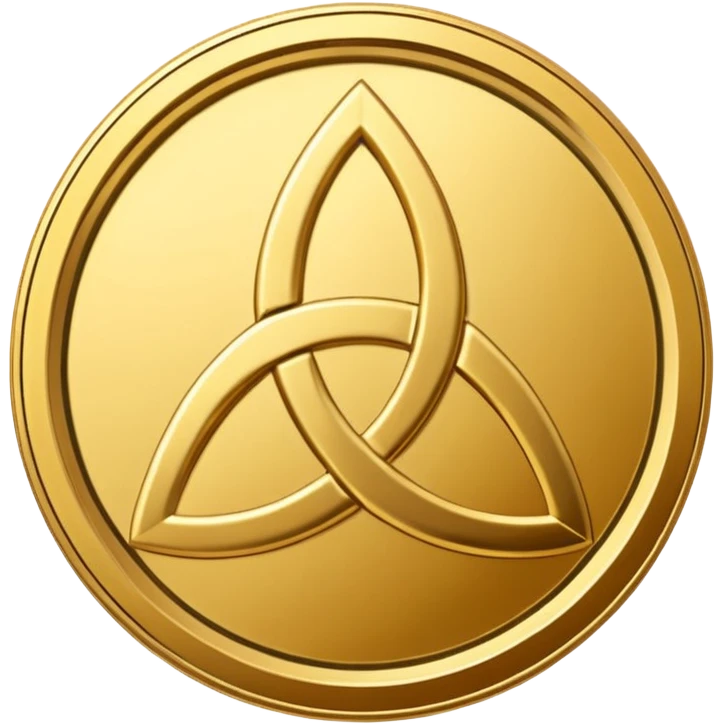 Gold coin with a triquetra and an overlapping triangle on it emoji