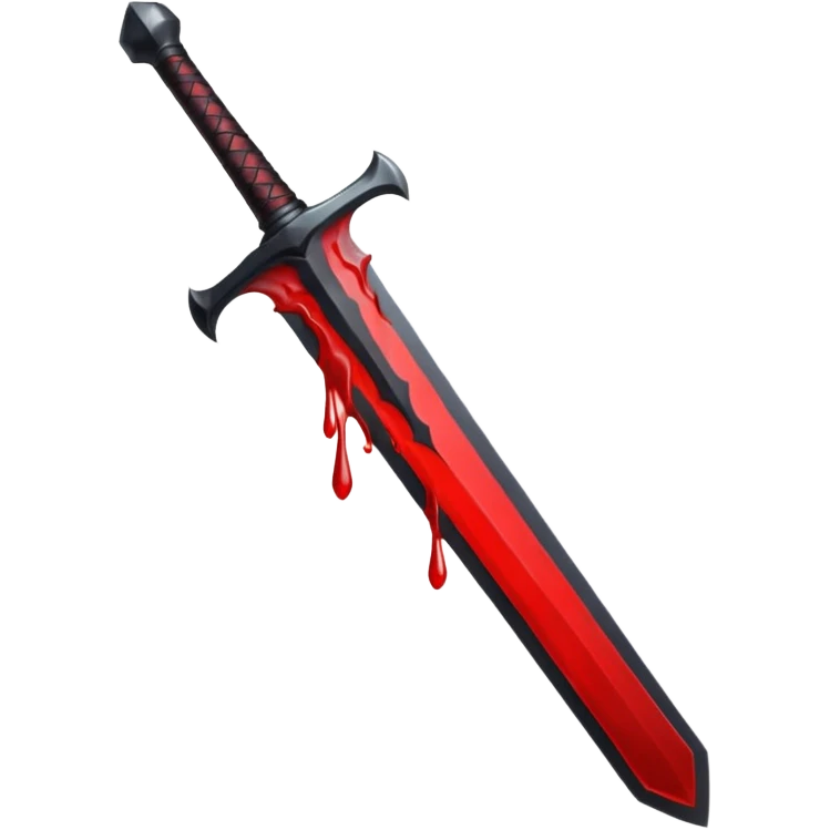 iOS sticker, dark sword, black blade, red blood drop, minimal emoji