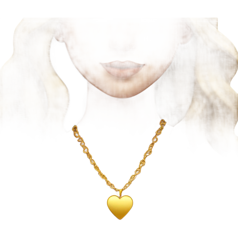 Brunette girl with long hair wavy wearing gold heart necklace white skin emoji