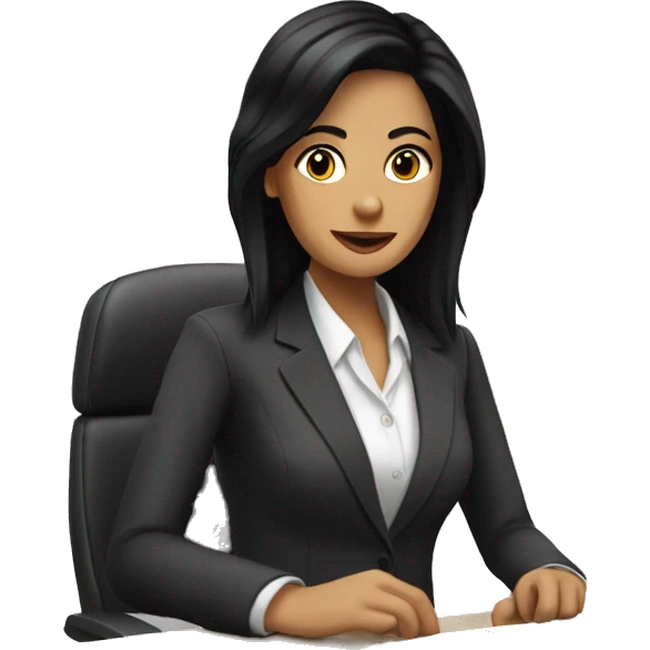 Secretary black hair computer and drinking coffee emoji