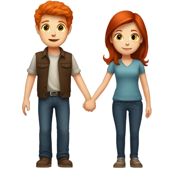 Read head girl and brunette boy holding hands  emoji