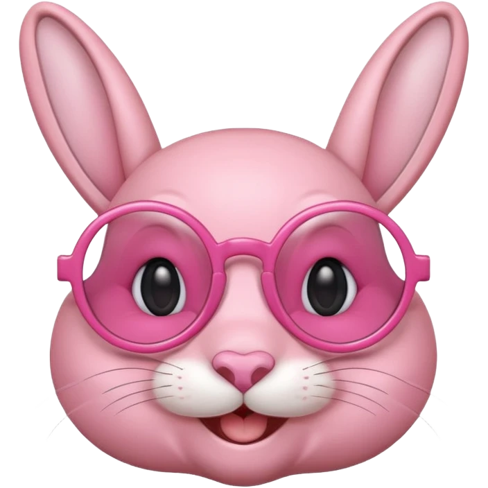 Pink bunny with big circular glasses, smiling, half body emoji
