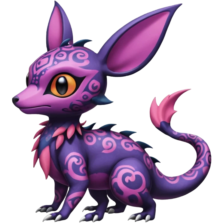 Rare exotic cute epic aesthetic Salandit-Eevee-Noibat-species-Fakemon-hybrid-creature, with markings, full body emoji